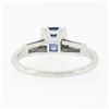Image 7 : Vintage Platinum 1.17 ctw Round Sapphire Baguette Diamond 3 Stone Engagement Rin