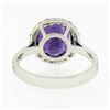 Image 7 : 14K White Gold 4.1 ctw Royal Purple Amethyst Solitaire w/ Round Diamond Halo Rin