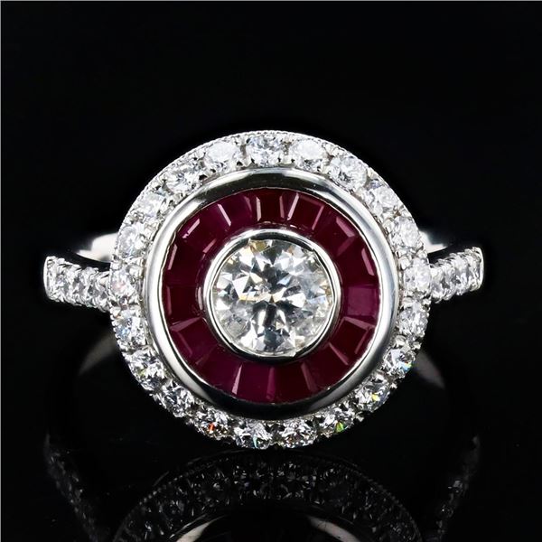 0.50 ctw SI3 CLARITY Diamond and 0.87 ctw Ruby Platinum Ring (1.20 ctw Diamonds)