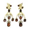 Image 2 : Vintage 18k Gold 11.9 ctw GIA Red Pyrope Garnet & Diamond Flower Dangle Earrings