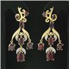 Image 3 : Vintage 18k Gold 11.9 ctw GIA Red Pyrope Garnet & Diamond Flower Dangle Earrings