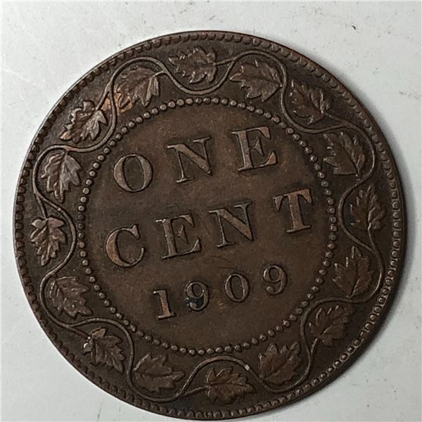 Canadian Large Cent 1909 UNC TRACE RED