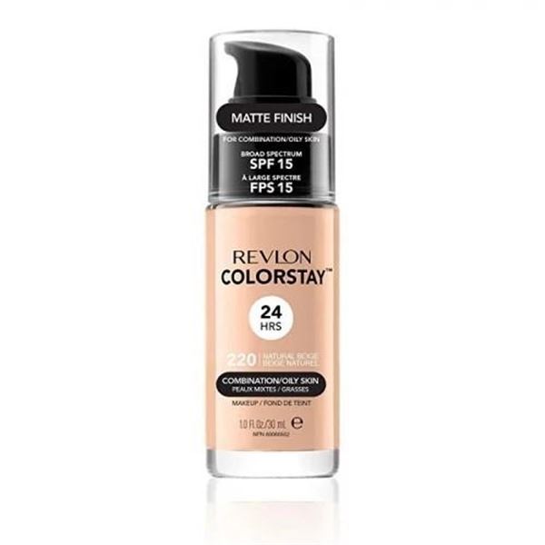 REVLON COLORSTAY MAKEUP MATTE FINISH 24 HRS SPF 15 #220 NATURAL BEIGE COMBINATION/OILY SKIN