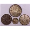 Image 1 : Canadian 80% Silver Dollar, Two Fifty Cent Coins, And Dime  48.95g Total Weight