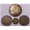 Image 1 : Canadian 80% Silver Dollar, Two Fifty Cent Coins, And Dime  48.95g Total Weight