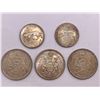 Image 1 : Three Canadian Fifty Cent Coins, And Two Quarters  80% Silver 46.6g Total Weight