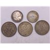 Image 1 : Three Canadian Fifty Cent Coins, And Two Quarters  80% Silver 46.6g Total Weight