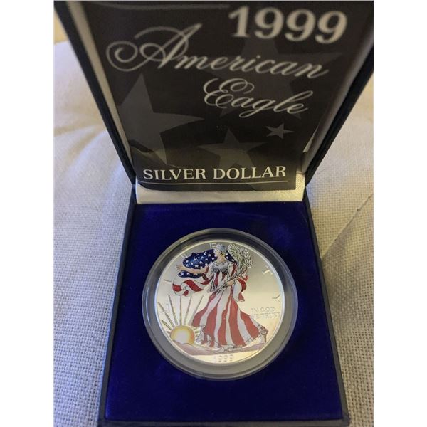 1999 Colorized U.S. American Eagle Fine Silver Dollar Brilliant Uncirculated