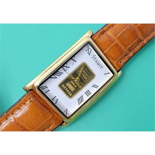 Stauer 1 Gram 24k Credit Suisse Gold Bar Watch White Dial Roman Numerals