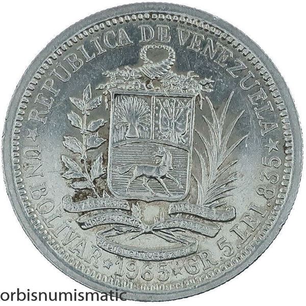 1965 Bolivar  Venezuela silver 835 UNC coin