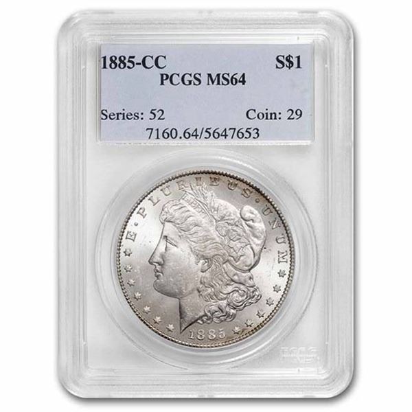 KEY DATE 1885-CC Morgan Silver Dollar MS-64 PCGS