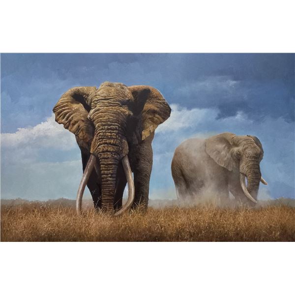 Original acrylics on canvas framed Elephant Painting by Dawie Fourie