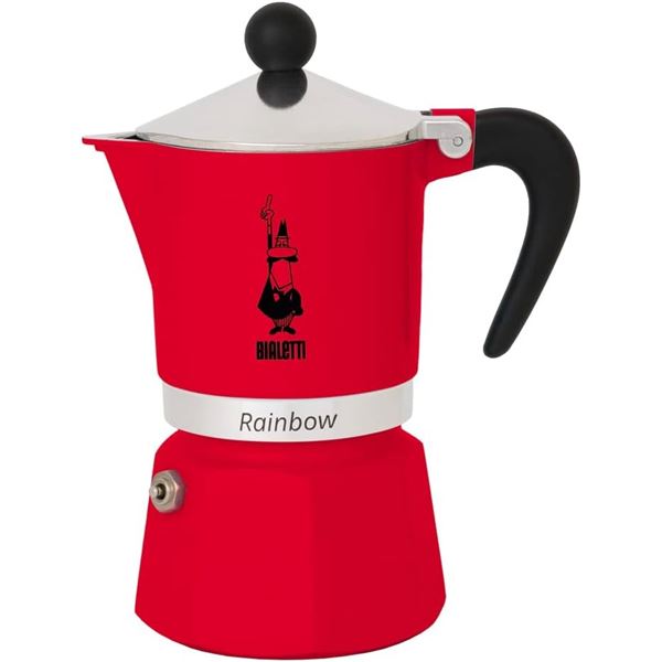 NEW BIALETTI RAINBOW 1 CUP ESPRESSO MAKER, RED