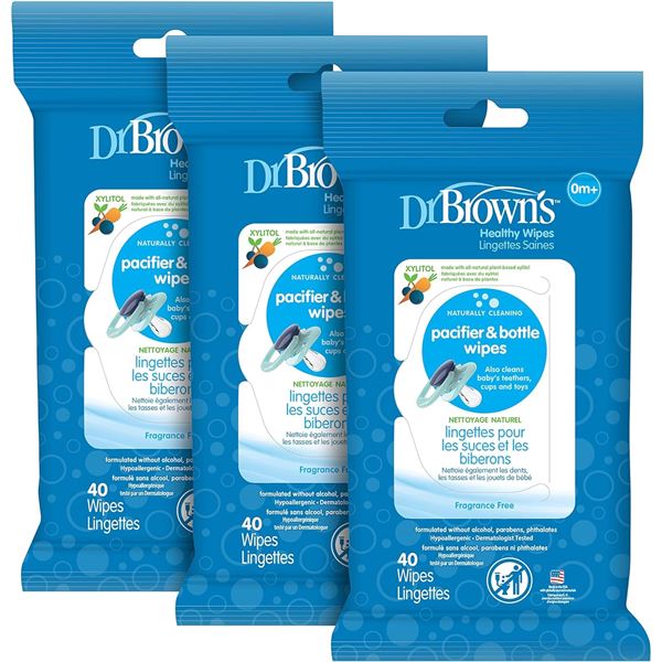 NEW 3 PACK DR BROWNS PACIFIER AND BOTTLE WIPES