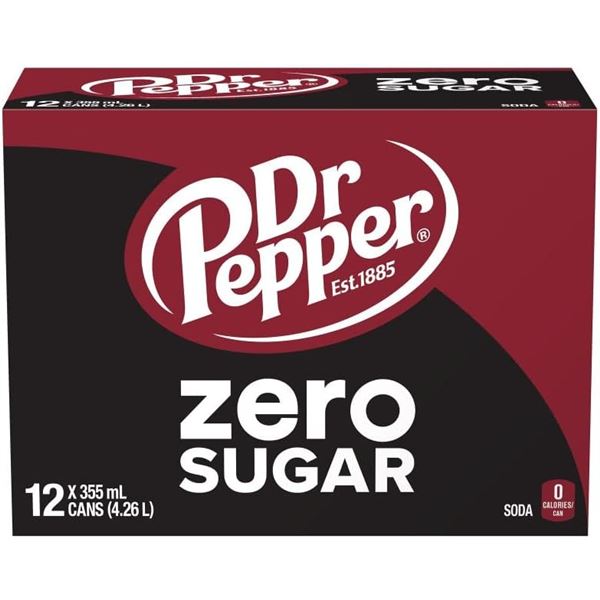 NEW CASE OF 12 DR PEPPER ZERO SUGAR POP