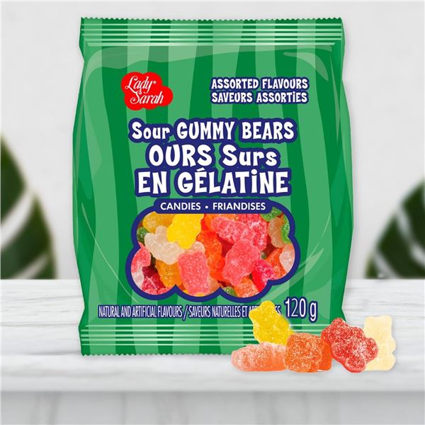 NEW 4 BAGS LADY SARAH SOUR GUMMY BEARS 120G/BAG