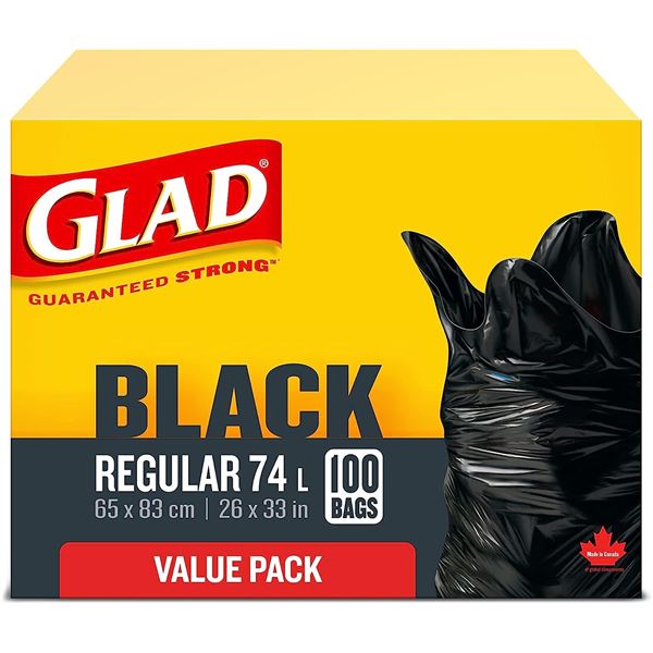 NEW BOX OF GLAD BLACK REGULAR 74L VALUE PACK