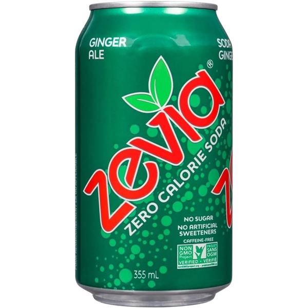 NEW 24 PACK OF ZEVIA GINGER ALE 355ML CANS