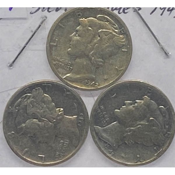 1939 - 1942 - 1943 USA MERCURY SILVER DIMES