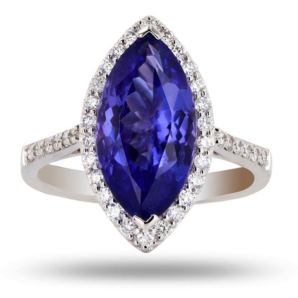 4.09 ctw Tanzanite and 0.40 ctw Diamond 18K White Gold Ring