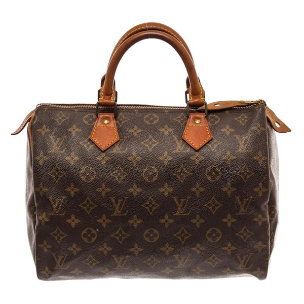 Louis Vuitton Brown Monogram Canvas Leather Speedy 30 Satchel Bag