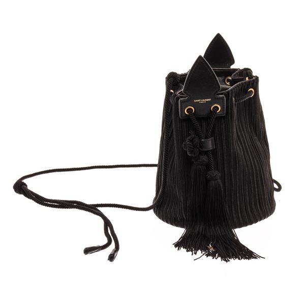 Saint Laurent Black Canvas Fringe Bucket Bag