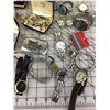 Image 3 : MISC LOT JEWELRY PINS WATCHES KEY CHAINS ETC