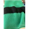 Image 8 : VINTAGE HUDSONS BAY COMPANY 4 POINT GREEN WOOL BLANKET (minor wear and tear, staining etc.)