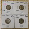 Image 1 : Lot of 4 Russia Silver 10 Kopecks:  1908 - 1911