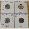 Image 2 : Lot of 4 Russia Silver 10 Kopecks:  1908 - 1911