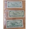 Image 2 : Lot of Three 1954 Canada $1 bills:  Lawson/Bouey (#C/I 2764368), Beattie/Rasminsky (#A/F 9991199 & #