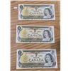 Image 1 : Lot of Three 1973 Consecutive Canada $1 bills:  Crow/Bouey (#BFJ 7440214 - 216)