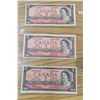 Image 1 : Lot of Three 1954 Canada $2 bills:  Lawson /Bouey (#M/G 1146973 & T/G 5131558) & Beattie/Rasminsky (