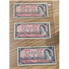 Image 1 : Lot of 3 1954 Canada $2 bills:  Lawson /Bouey (#V/G228116), Bouey/Rasminsky (#T/G4910309) & Beattie/