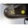 Image 3 : Pair of leather sandals, size 10 unisex golden snake design on black leather, crossed nails on soles