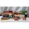 Image 1 : Assorted holiday décor - candles, faux flowers, etc.