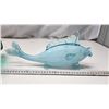 Image 2 : Blue blown glass fish - has cracks & Green glass decorative bowl