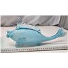 Image 4 : Blue blown glass fish - has cracks & Green glass decorative bowl