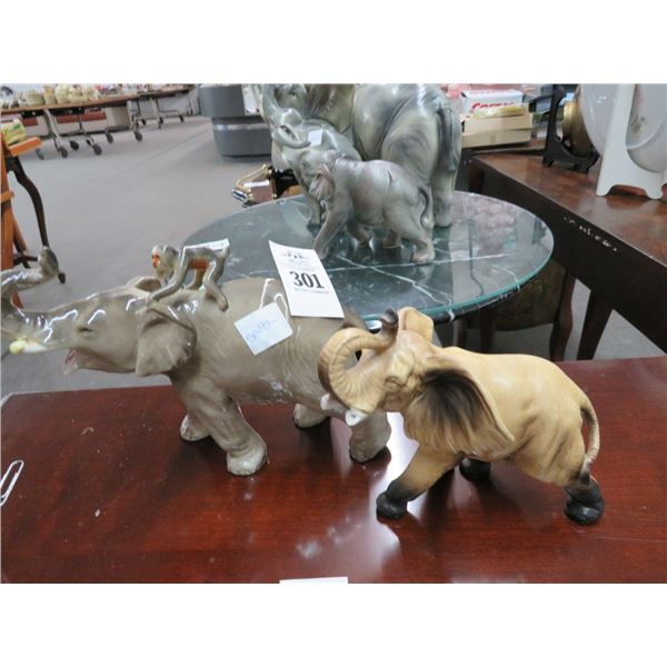 Small Porcelain Elephants w/Monkey - 2