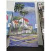 Image 1 : Unframed Oil On Canvas Tropical Street Scene Signed Jane Shika - 18 x 36