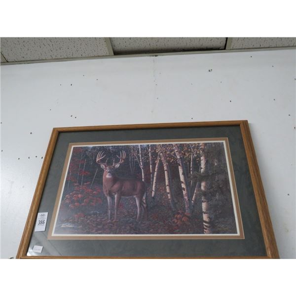 Framed Art of Deer In Woods - Artist Signed - 24 x 30