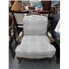 Image 1 : Carved Mahogany Trim Grey Padded Armchair