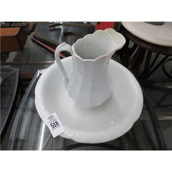 White Porcelain Pitcher w/Bowl