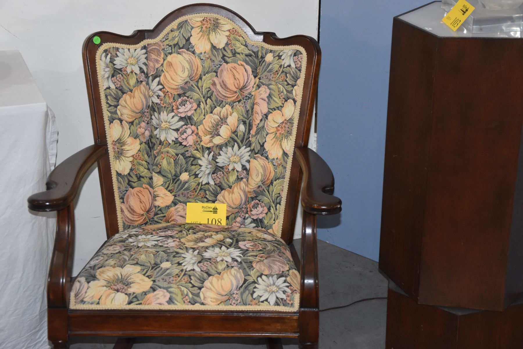 FLORAL EMBROIDERED ROCKING CHAIR - McClain Auctions Hawaii