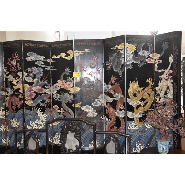 CHINESE COROMANDEL 8 PANEL SCREEN, 9 IMPERIAL DRAGONS (128  X 83 )