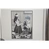 Image 2 : FRAMED MIXED MEDIA (BLACK & WHITE), PLAYING NURSE W/PUPPY; UNSIGNED (24 1/2" X 28 1/2')