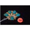Image 1 : MING'S 14K CHRYSOCOLLA BROOCH W/BOX (22.7 GTW)