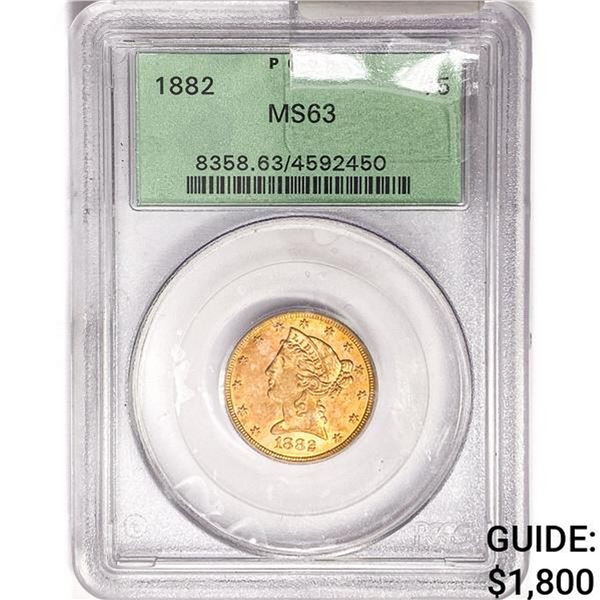 1882 $5 Gold Half Eagle PCGS MS63