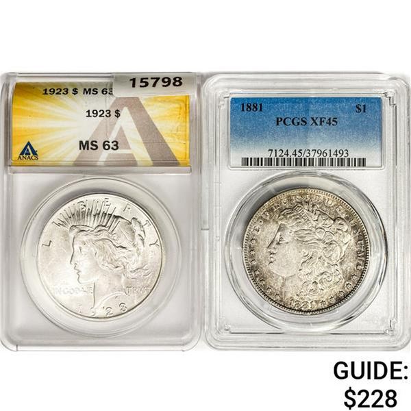 1881&1923 Varied Silver Dollars  MS/XF