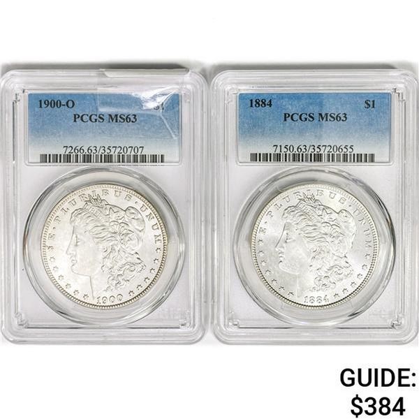 1884&1900 Morgan Silver Dollar PCGS MS63